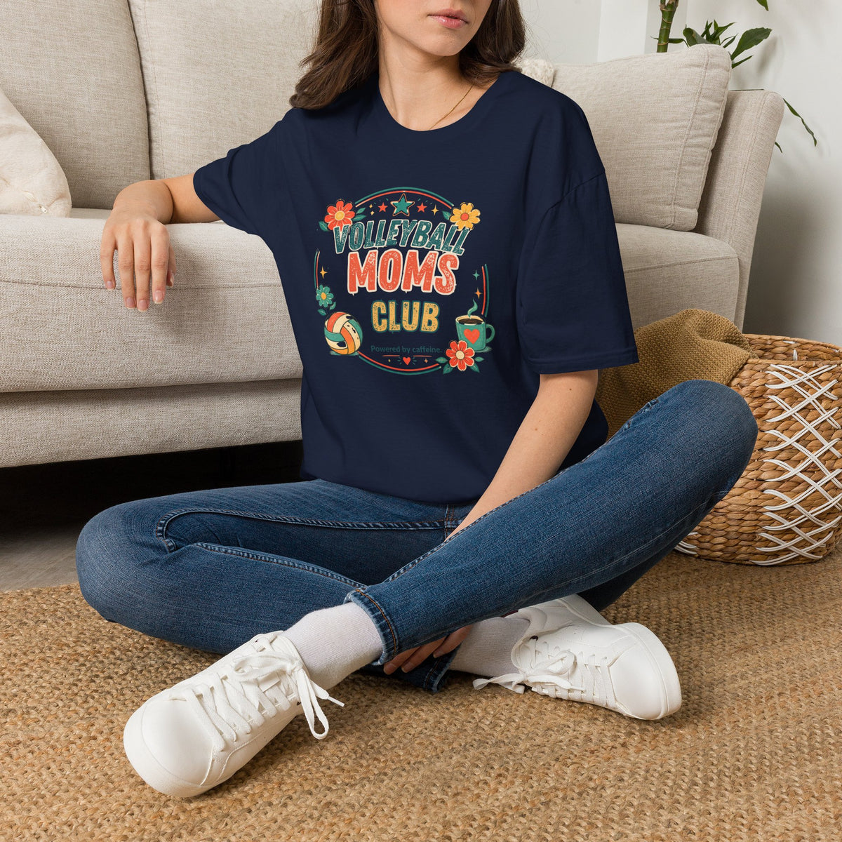 Volleyball Mom T-Shirt — Retro Sun & Net Graphic Tee