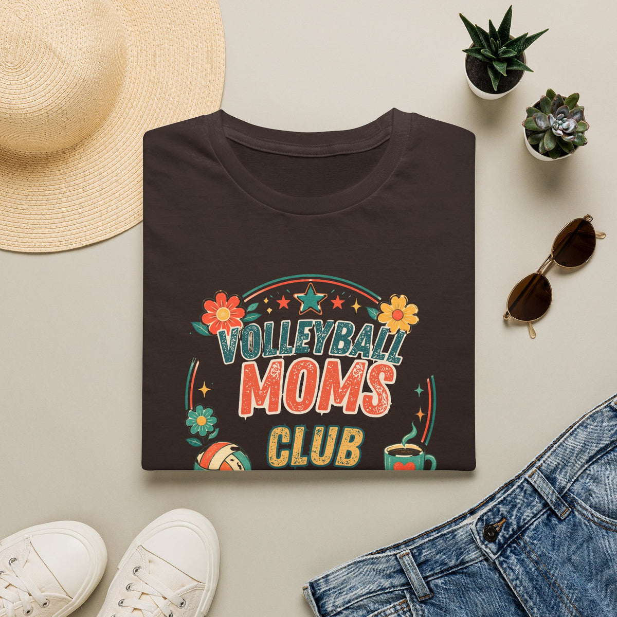 Volleyball Mom T-Shirt — Retro Sun & Net Graphic Tee