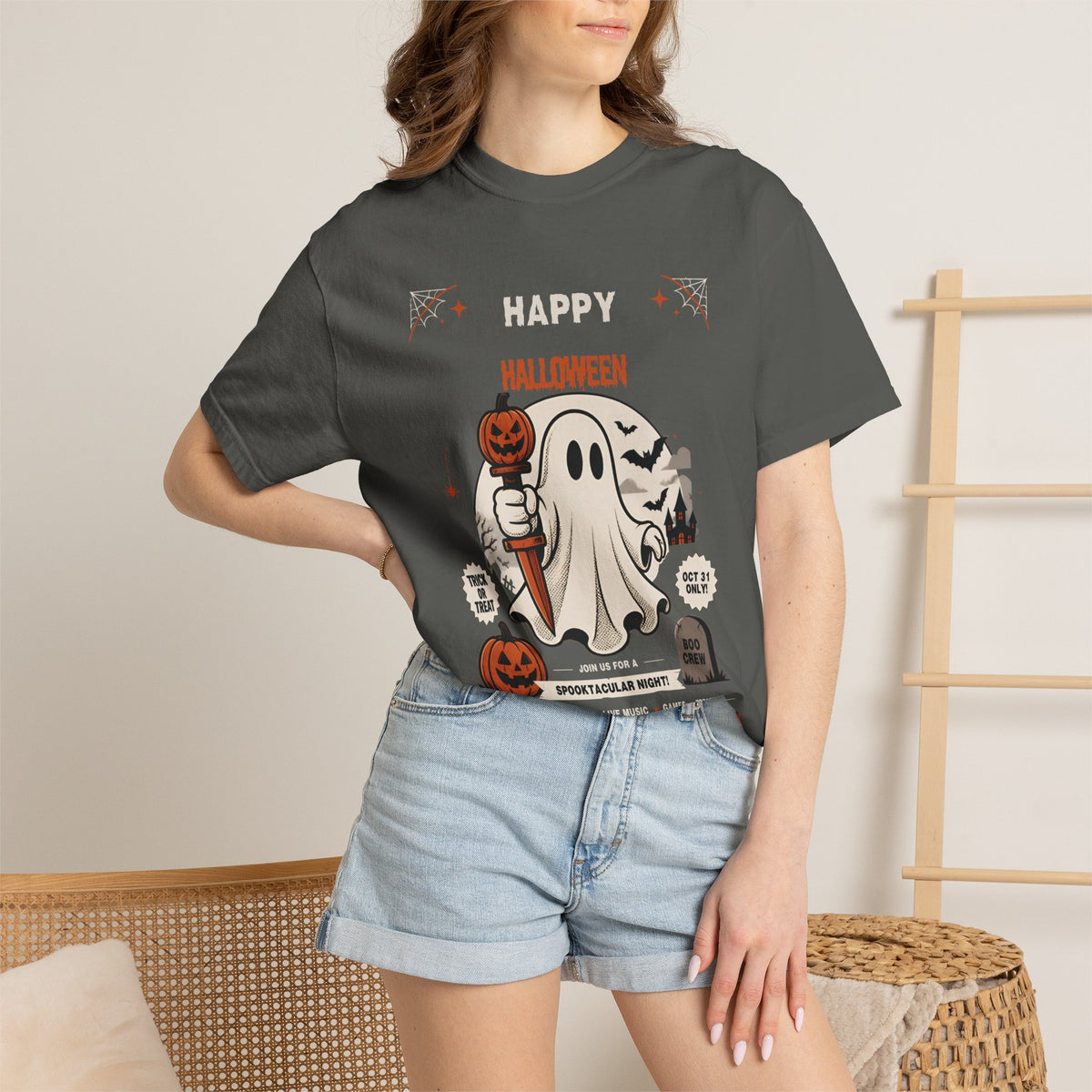 Halloween Ghost T-Shirt — Happy Halloween Cute Pumpkin & Tombstone Design