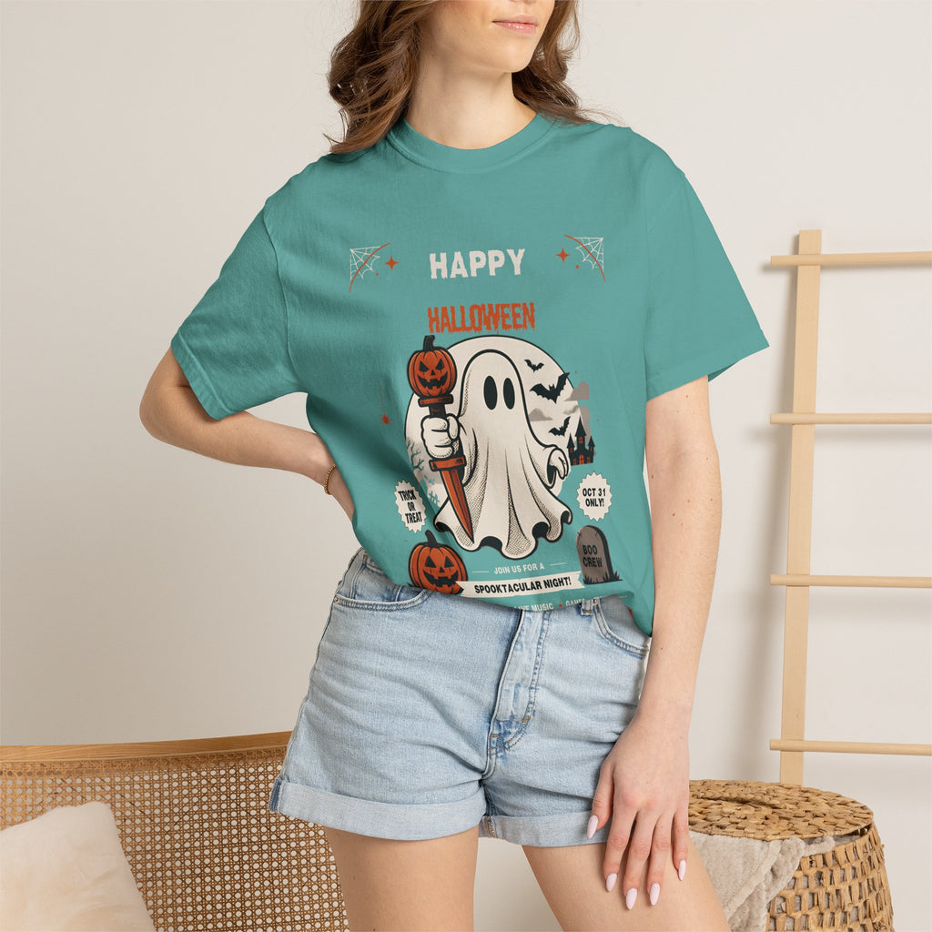 Halloween Ghost T-Shirt — Happy Halloween Cute Pumpkin & Tombstone Design