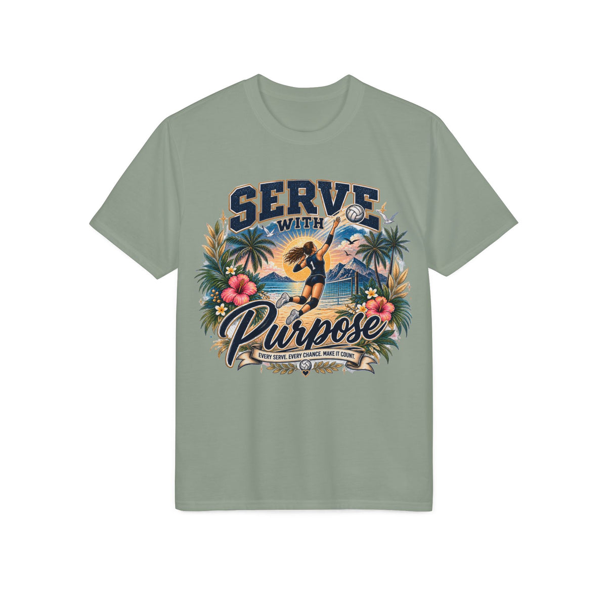Serve With Purpose Volleyball T-Shirt — Inspirational Beach Vibes Athletic Tee