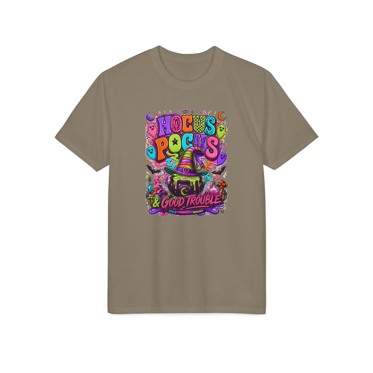 Hocus Pocus & Good Trouble Graphic T-Shirt — Colorful Halloween Witch Design