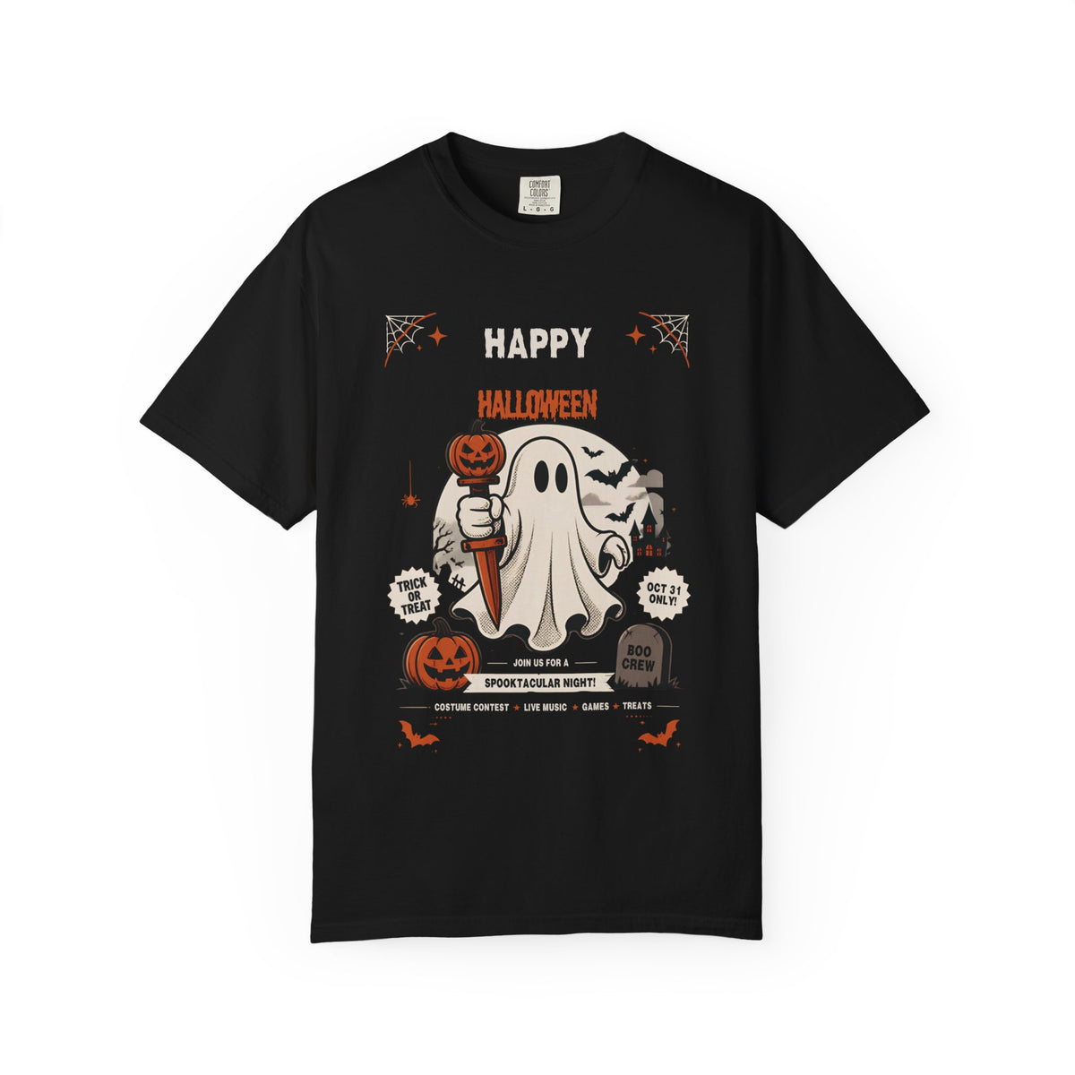 Halloween Ghost T-Shirt — Happy Halloween Cute Pumpkin & Tombstone Design