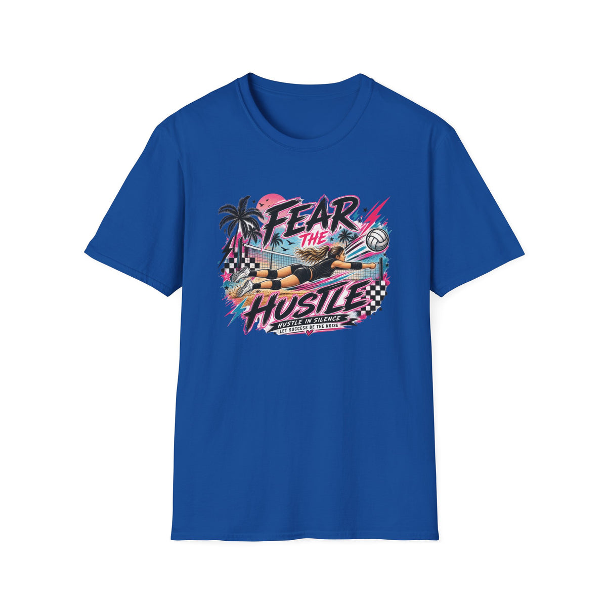 Fear The Hustle Volleyball T-Shirt — Retro Palm Beach Volleyball Tee