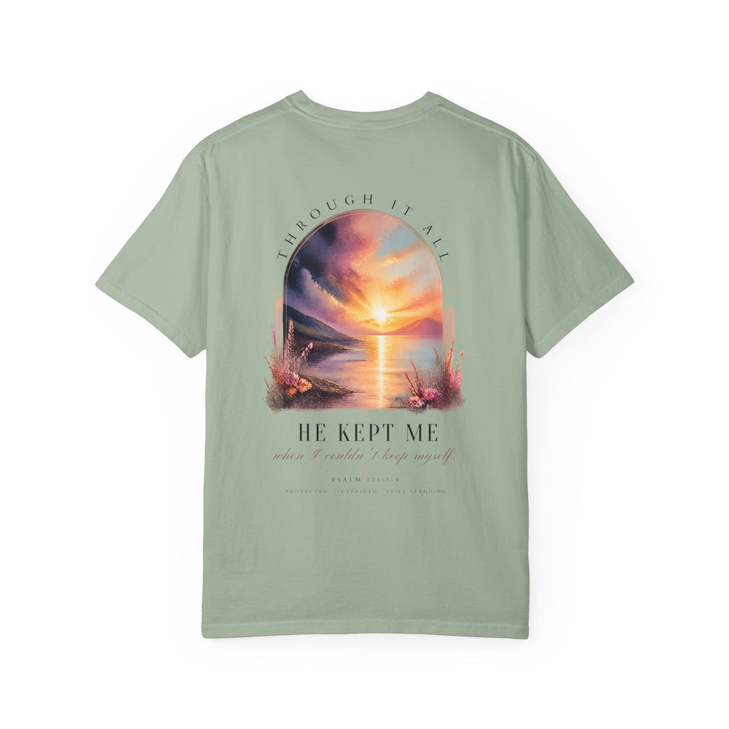 Faith Sunrise T-Shirt — "He Kept Me" Inspirational Graphic Tee