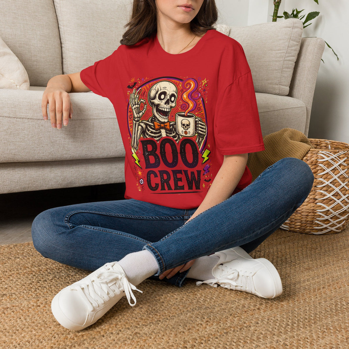 Boo Crew Skeleton T-Shirt — Halloween Skull Coffee Tee