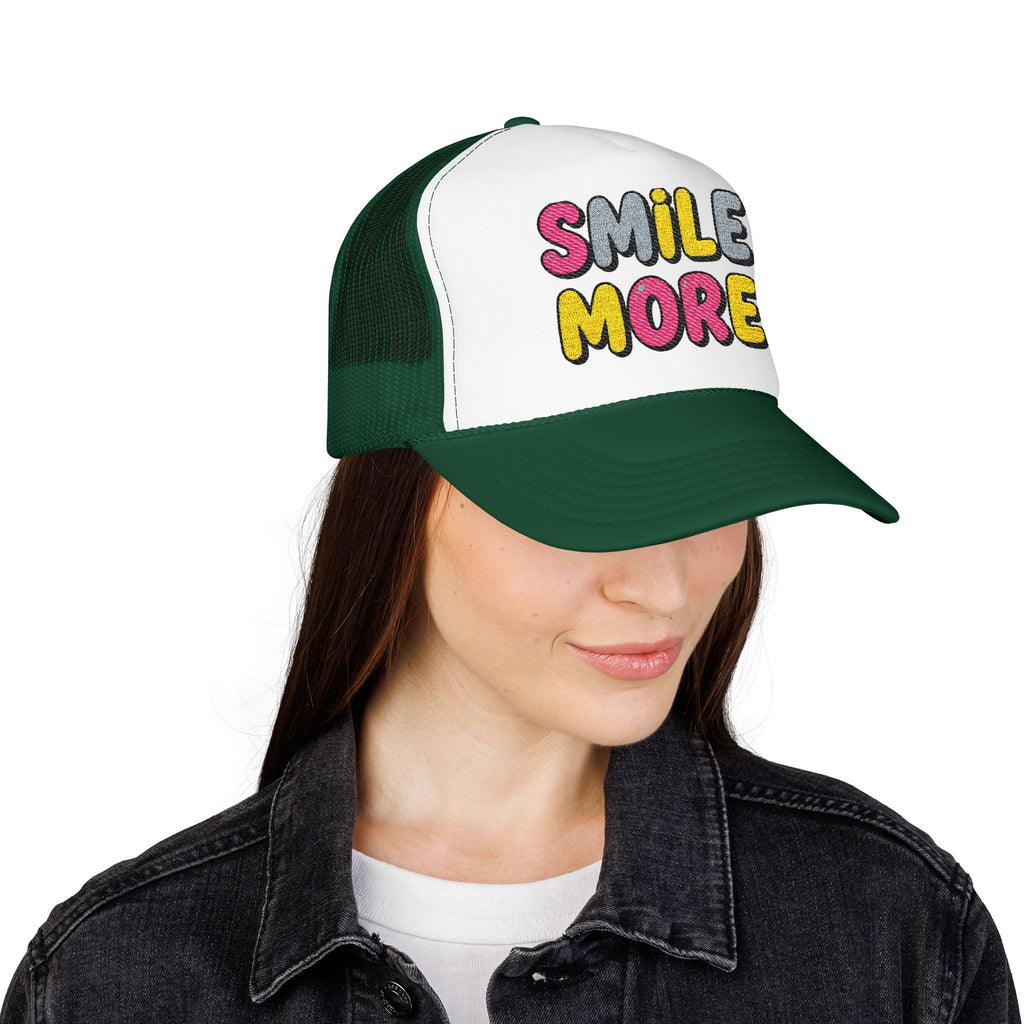 Smile More Foam Trucker Hat — Colorful Cheerful Graphic Cap