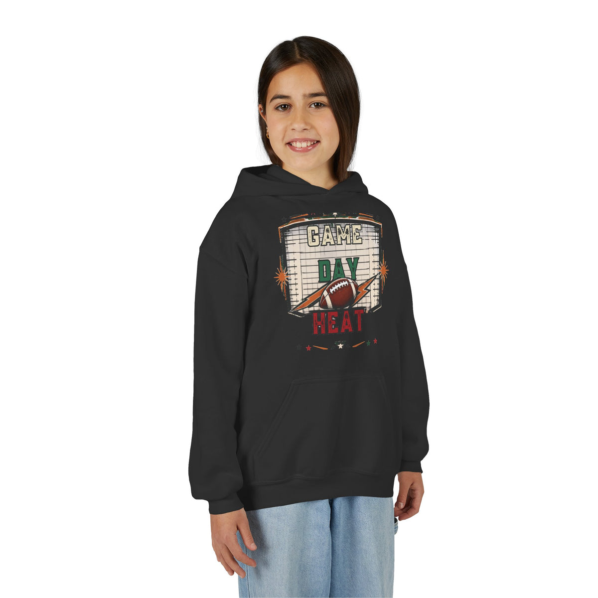 Youth Hoodie - "Game Day Heat" Football Personalized Back Name & Number