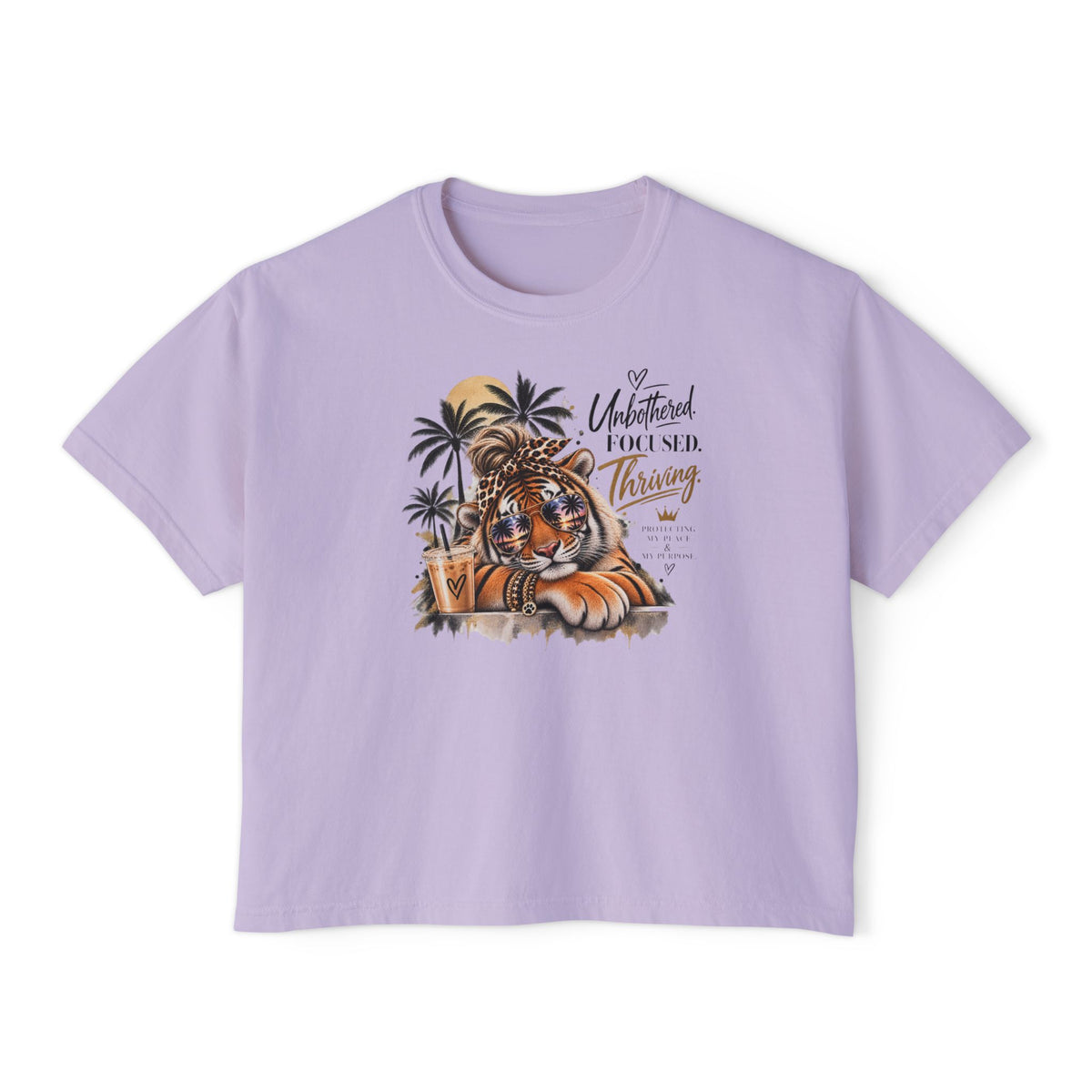Women's Boxy Tee — 'Untethered I Flourish Thriving' Tiger Palm Graphic Tee