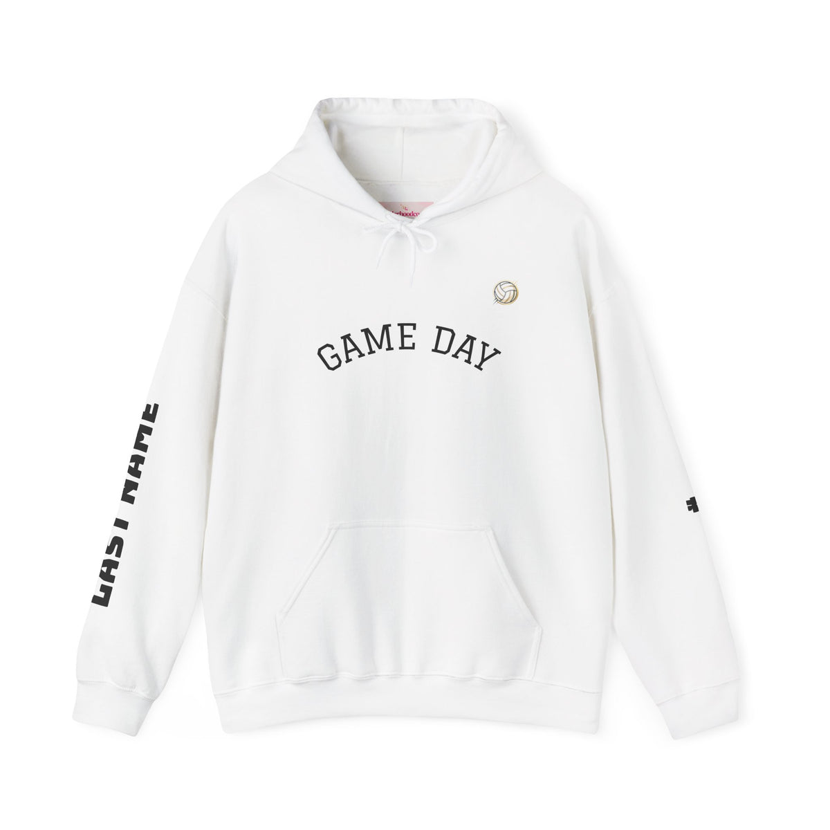 Volleyball Mom Hoodie - "Game Day" Pullover with Leopard & Volleyball Graphic, Custom Last Name Sleeve