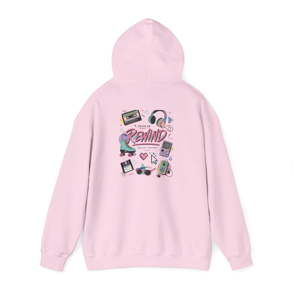 Rewind Retro Hoodie — 'Raise On Rewind' Vintage 90s Electronics Graphic Pullover