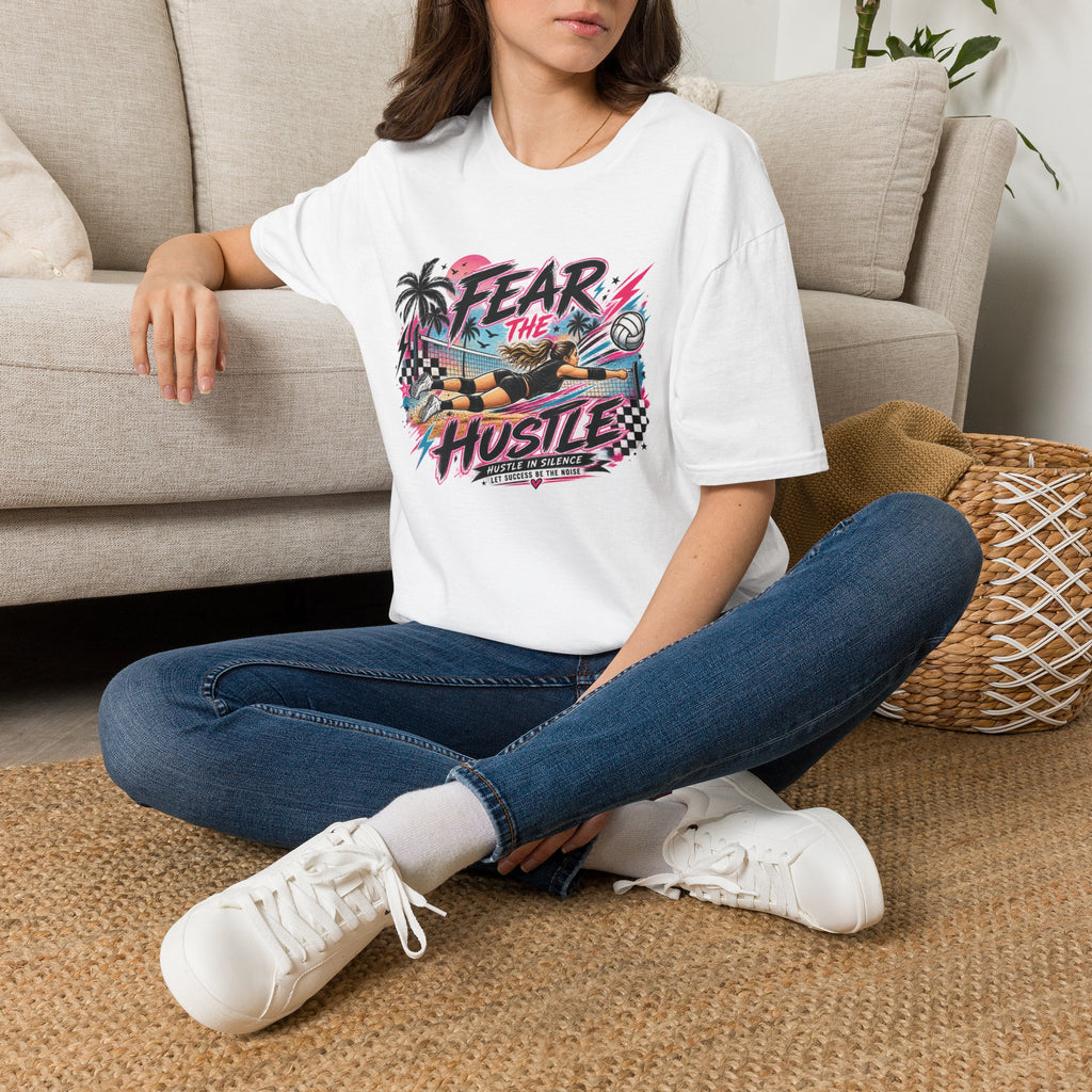 Fear The Hustle Volleyball T-Shirt — Retro Palm Beach Volleyball Tee