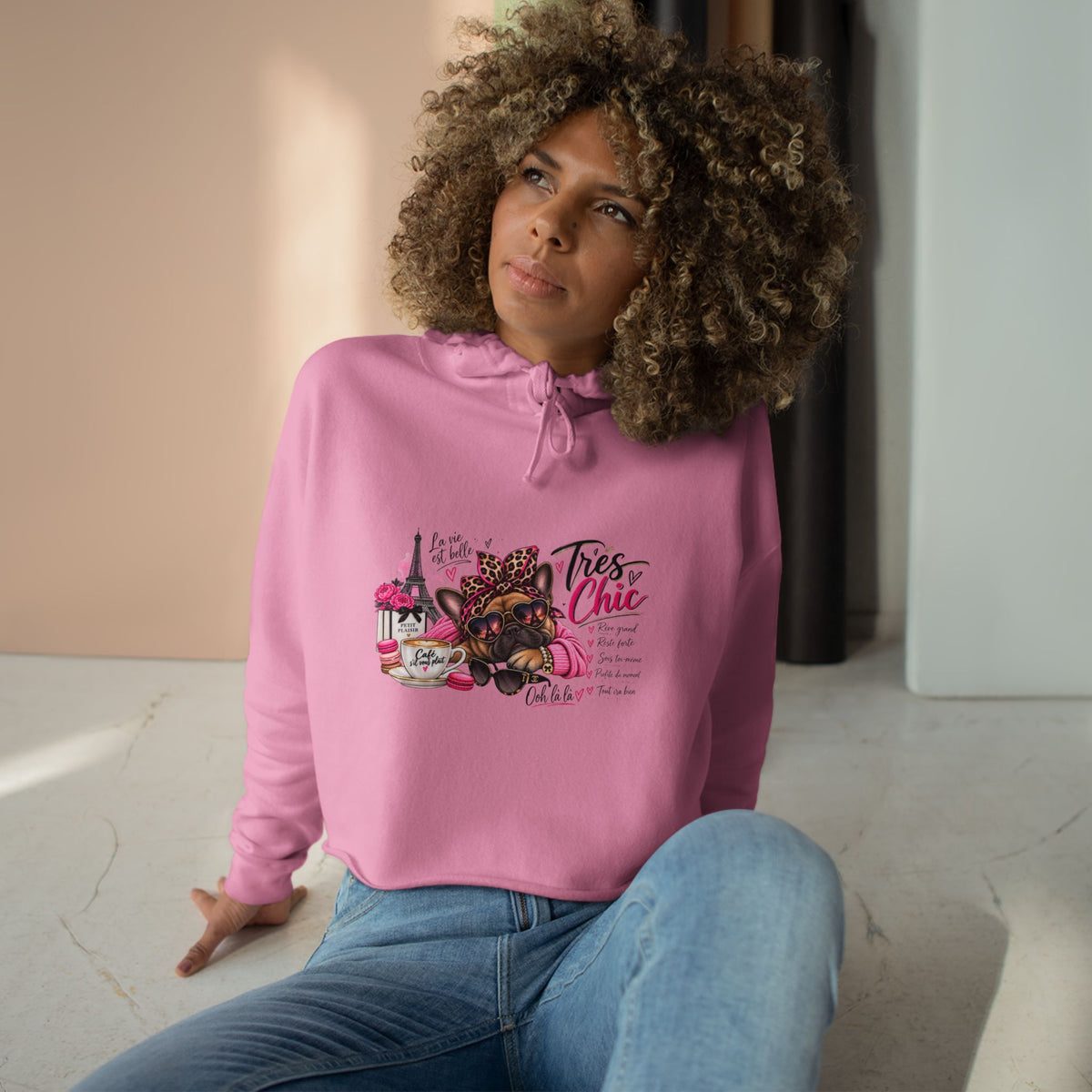 Chic Pug Crop Hoodie — "Très Chic" Fashion Dog Graphic