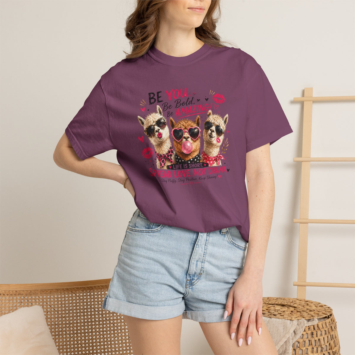 T-Shirt — 'Be You. Be Bold. Be Amazing.' Cute Sunglasses Dogs Tee, Spread Love Not Drama