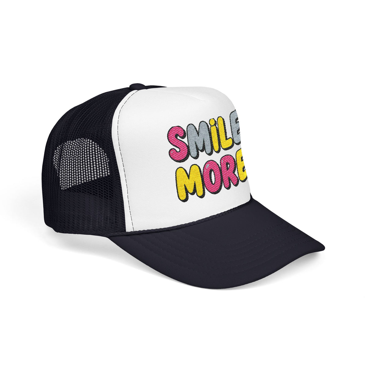 Smile More Foam Trucker Hat — Colorful Cheerful Graphic Cap