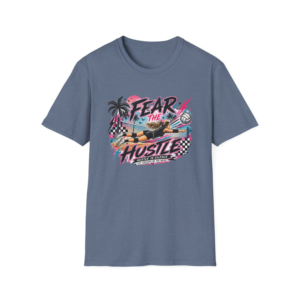Fear The Hustle Volleyball T-Shirt — Retro Palm Beach Volleyball Tee