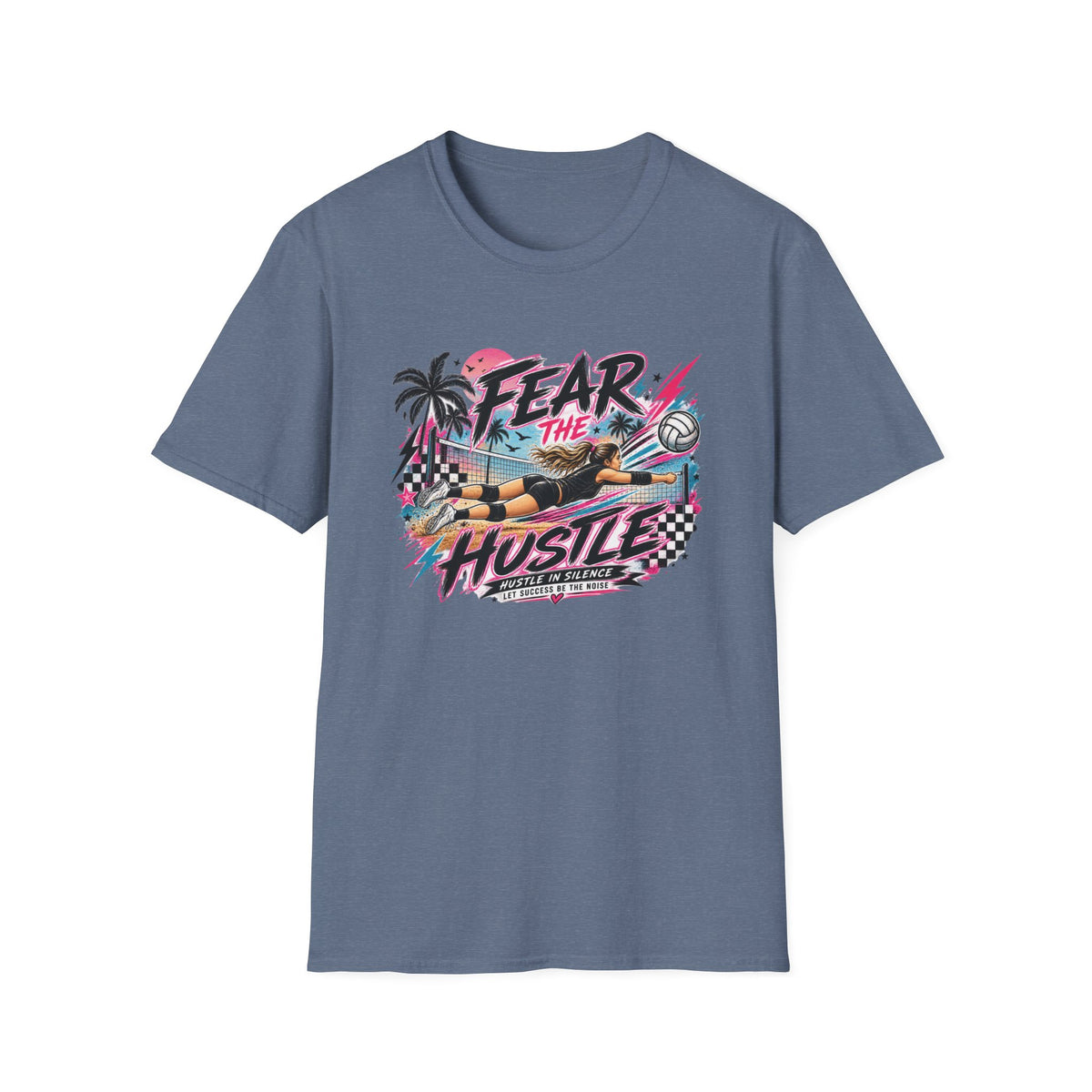 Fear The Hustle Volleyball T-Shirt — Retro Palm Beach Volleyball Tee