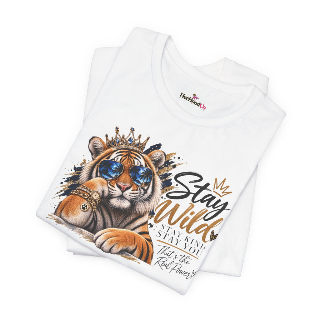 Tiger 'Stay Wild' Graphic Tee — Cute Crowned Tiger Illustration