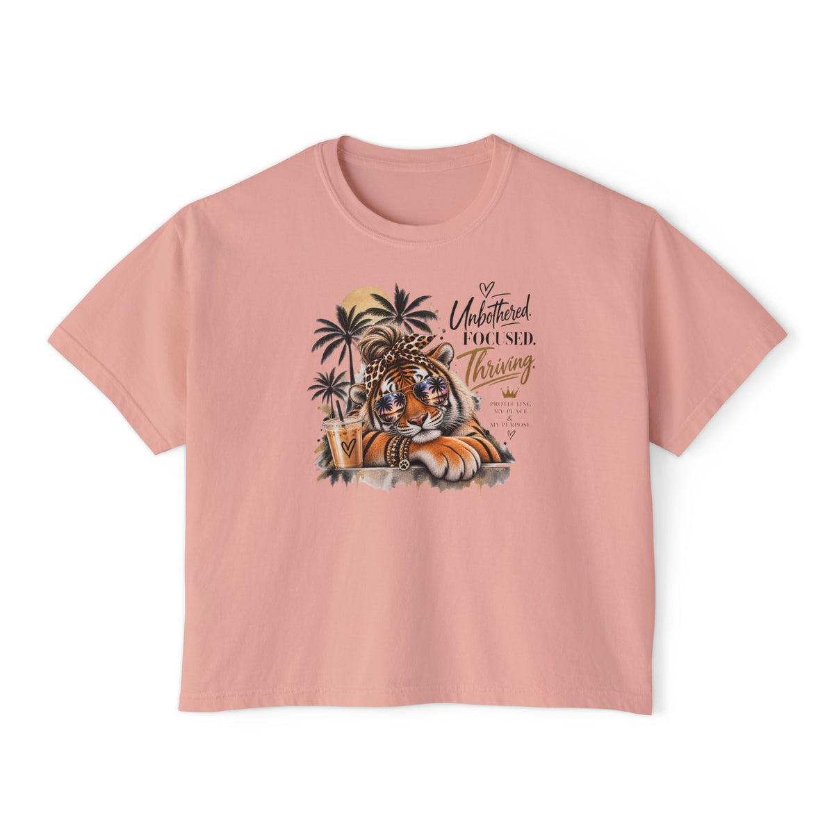 Women's Boxy Tee — 'Untethered I Flourish Thriving' Tiger Palm Graphic Tee