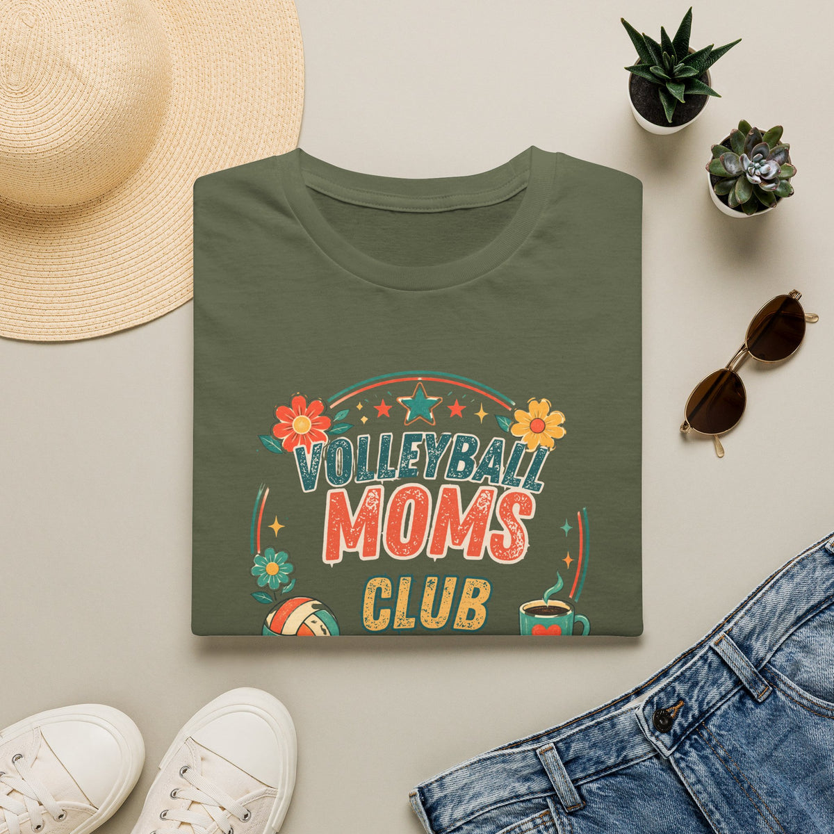 Volleyball Mom T-Shirt — Retro Sun & Net Graphic Tee