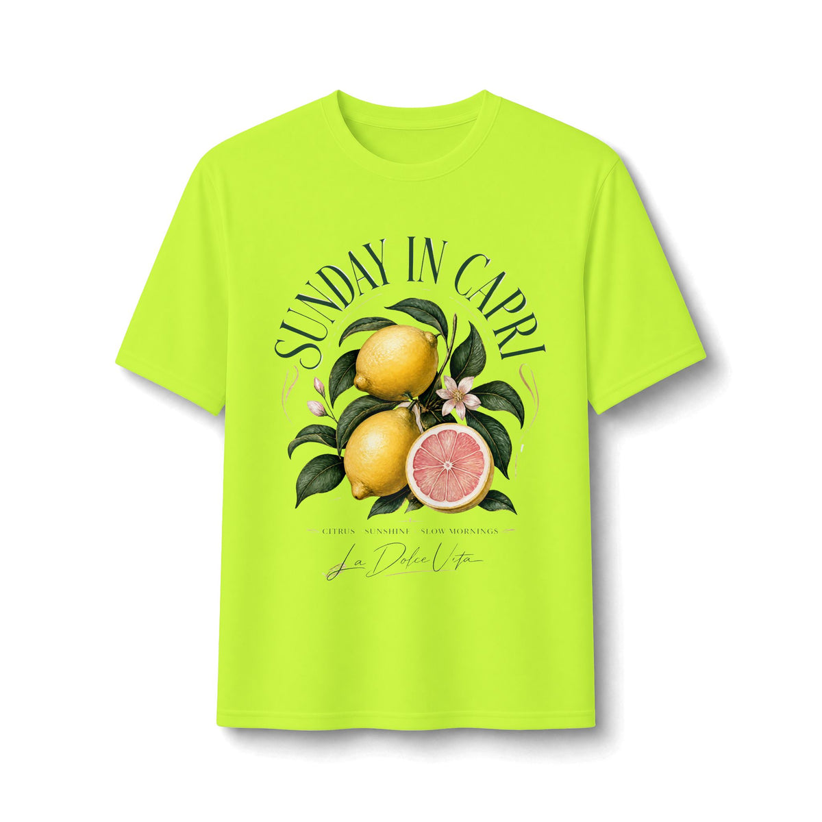 Sunday in Capri Lemon Graphic Tee — Citrus Travel Vibe Performance Shirt