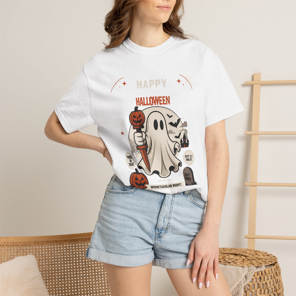 Halloween Ghost T-Shirt — Happy Halloween Cute Pumpkin & Tombstone Design