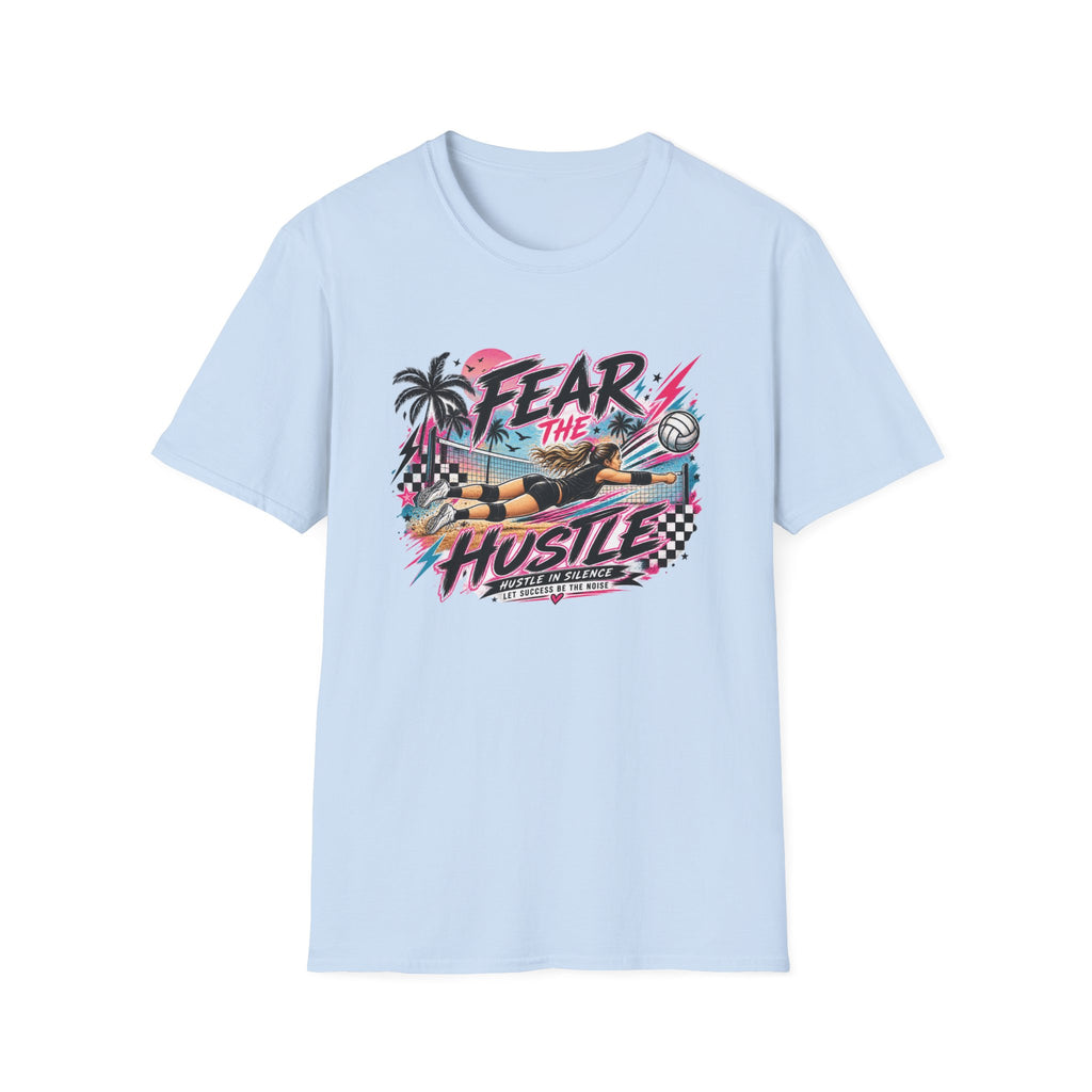 Fear The Hustle Volleyball T-Shirt — Retro Palm Beach Volleyball Tee
