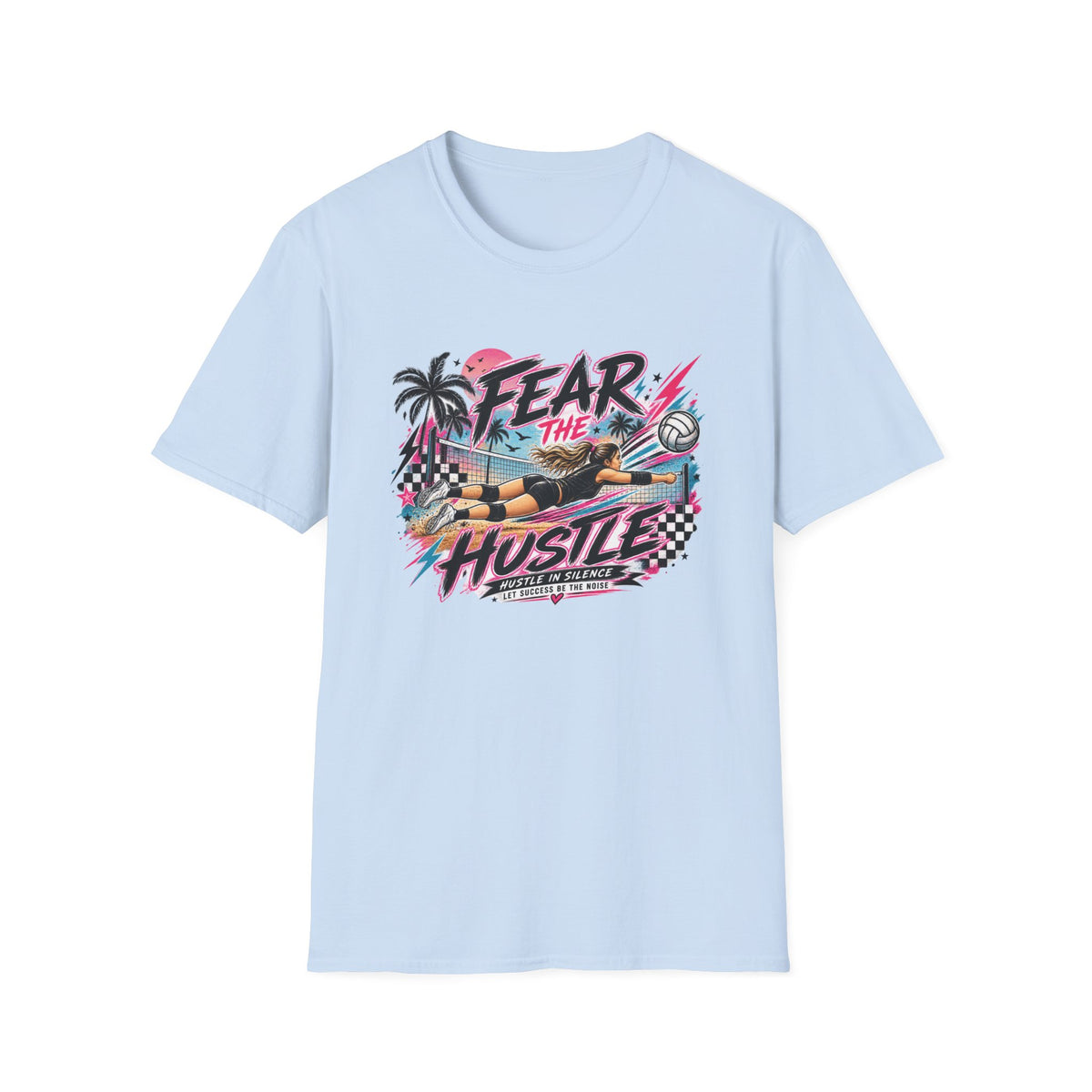 Fear The Hustle Volleyball T-Shirt — Retro Palm Beach Volleyball Tee