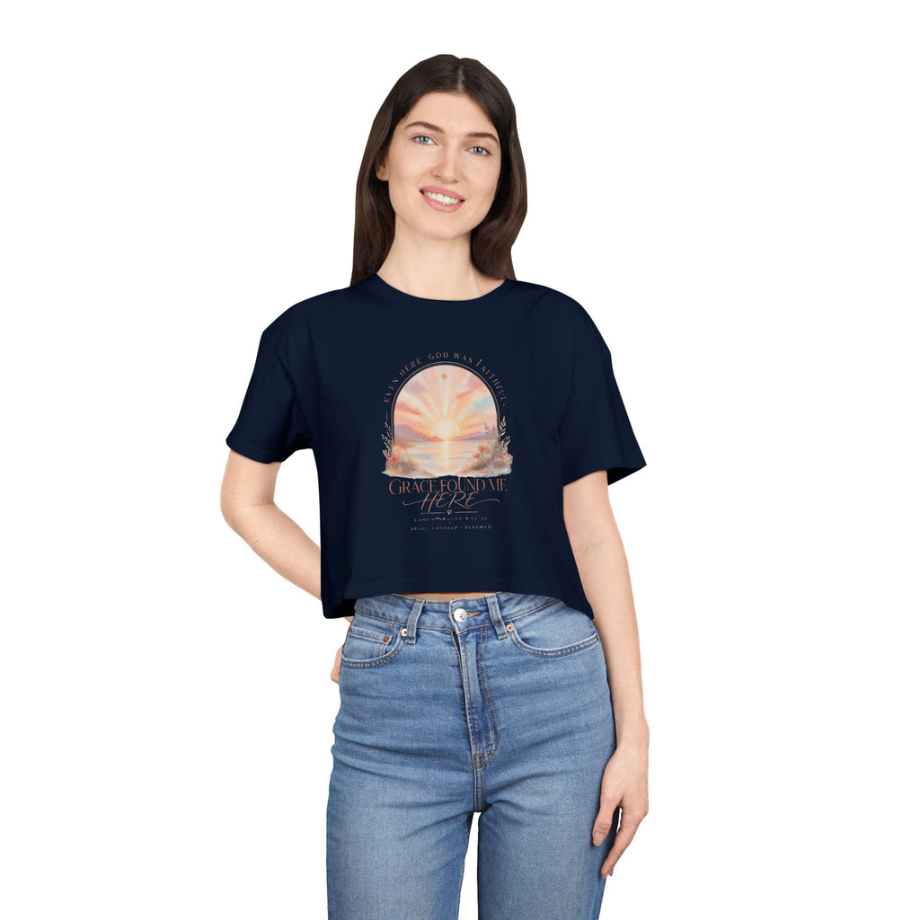 Sunset Arch Crop Tee — "Good Vibes Only" Pastel Boho Graphic