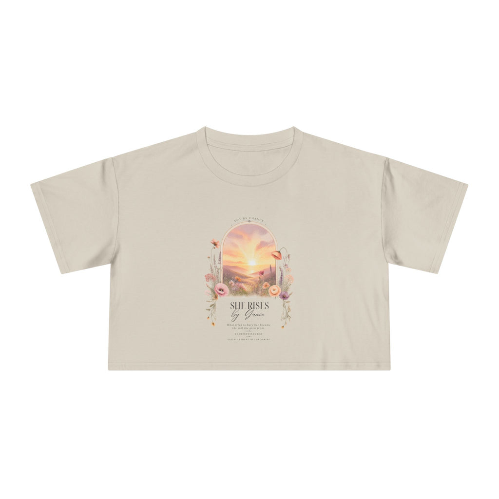 Sunset Floral Crop Tee — 'She Rises' Inspirational Women's Graphic Top