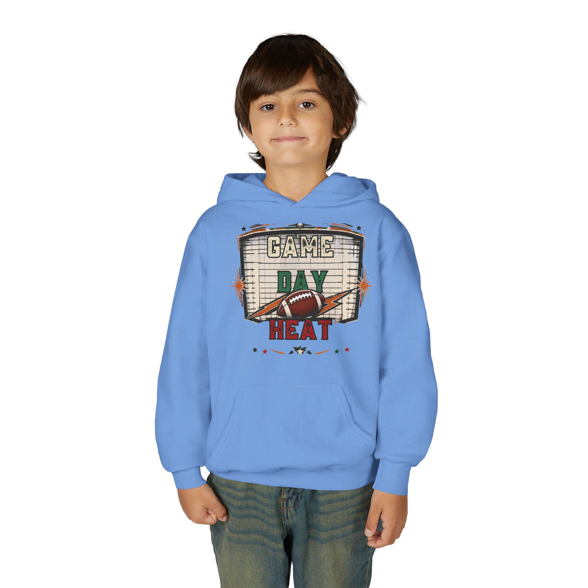 Youth Hoodie - "Game Day Heat" Football Personalized Back Name & Number