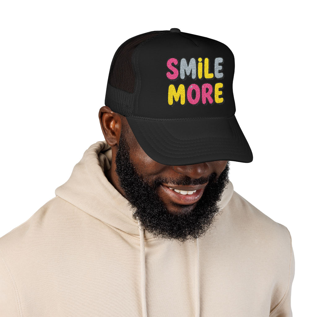 Smile More Foam Trucker Hat — Colorful Cheerful Graphic Cap