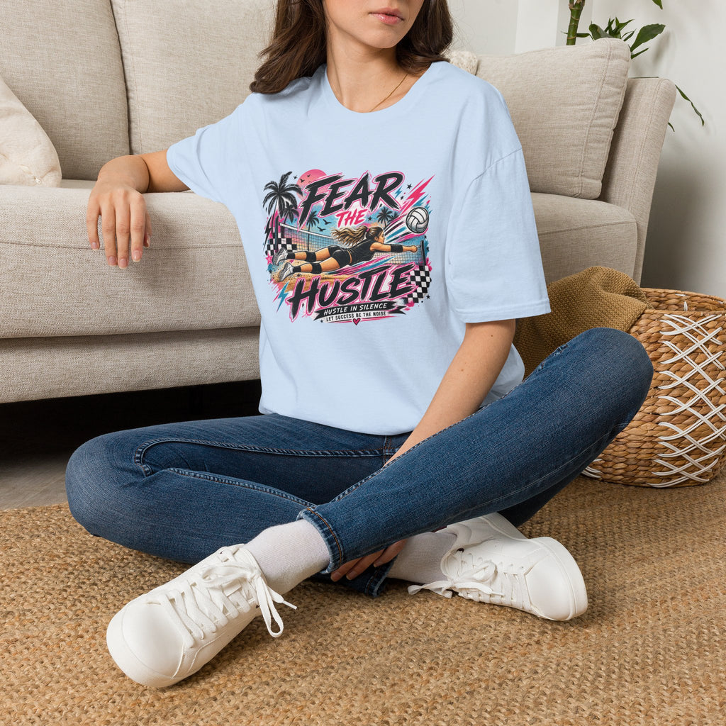 Fear The Hustle Volleyball T-Shirt — Retro Palm Beach Volleyball Tee