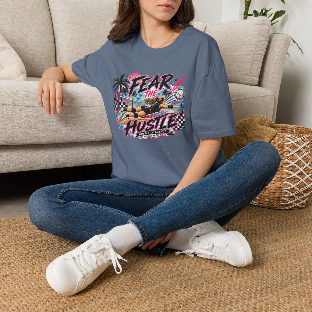 Fear The Hustle Volleyball T-Shirt — Retro Palm Beach Volleyball Tee