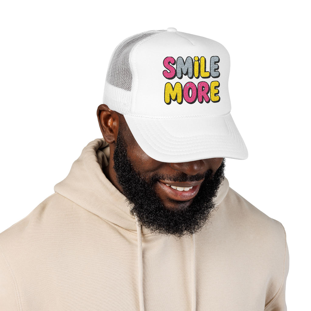 Smile More Foam Trucker Hat — Colorful Cheerful Graphic Cap