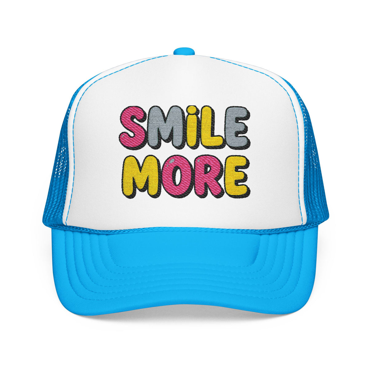 Smile More Foam Trucker Hat — Colorful Cheerful Graphic Cap