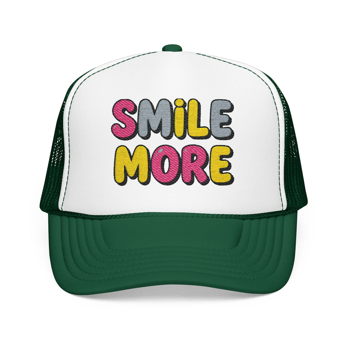 Smile More Foam Trucker Hat — Colorful Cheerful Graphic Cap