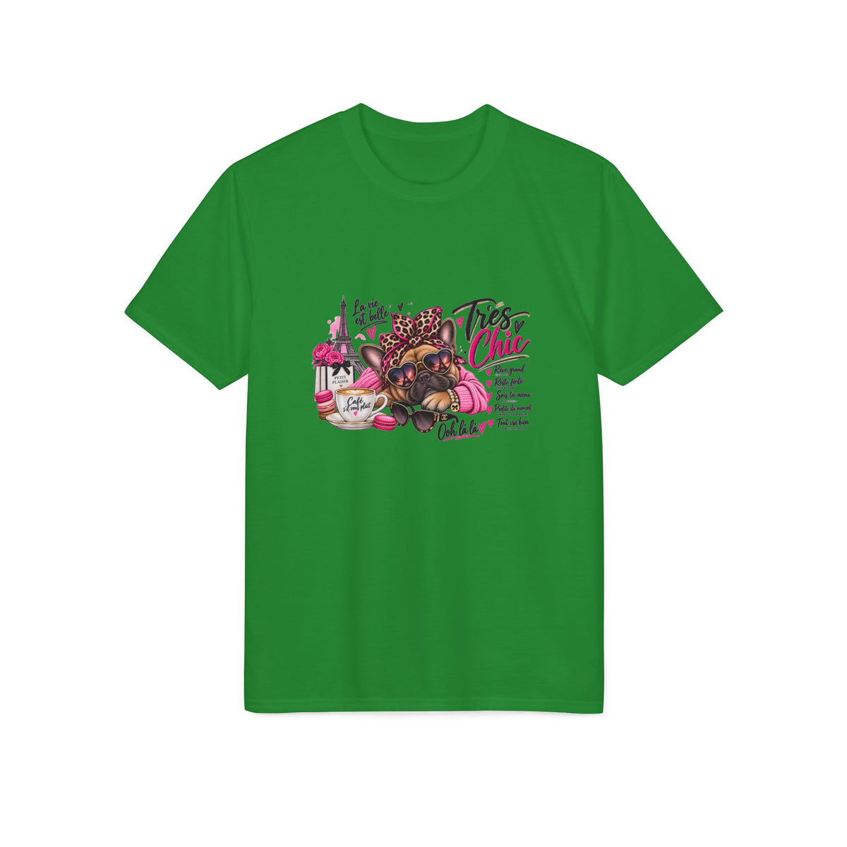 French Bulldog Glam Tee – "Tires Chic" Pink Leopard Spa Design