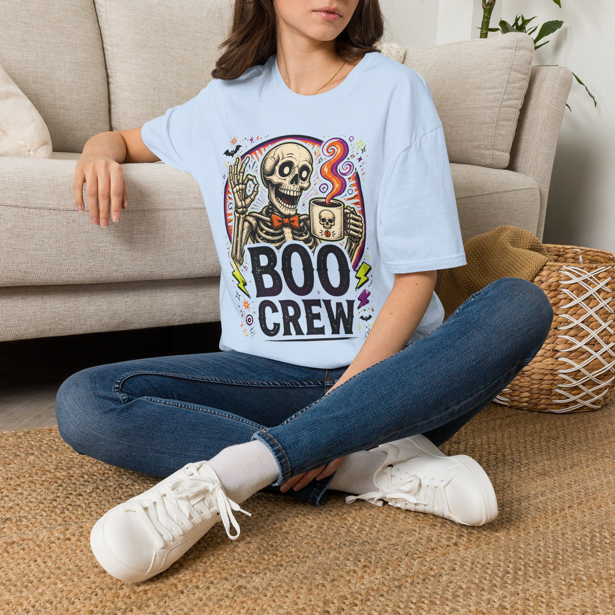 Boo Crew Skeleton T-Shirt — Halloween Skull Coffee Tee