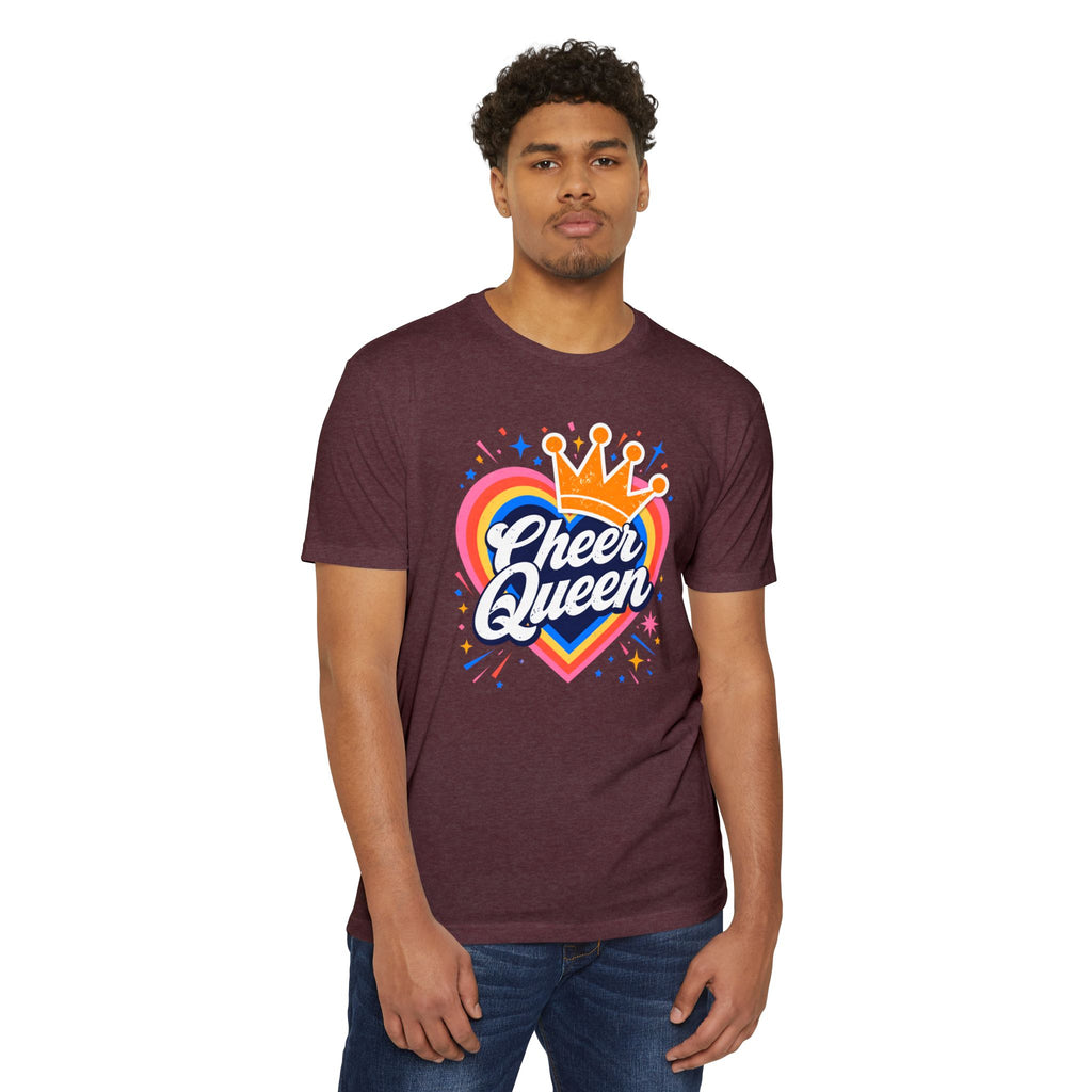 Cheer Queen T-Shirt — Colorful Heart Crown Cheerleader Tee