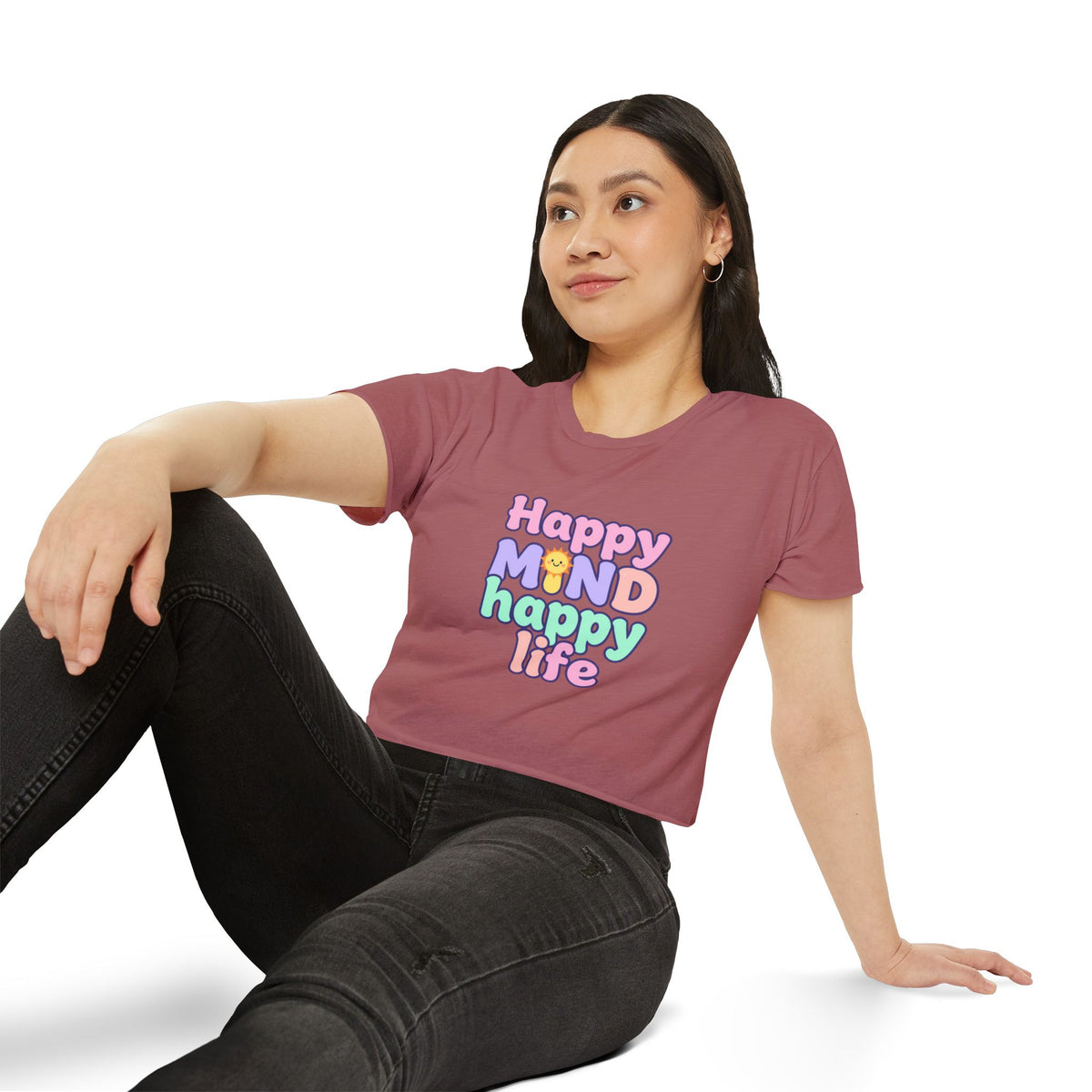 Happy Mind Happy Life Crop Top — Cute Pastel Festival Women's Tee