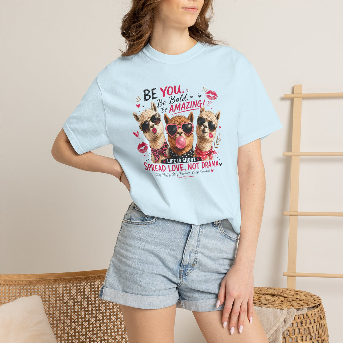 T-Shirt — 'Be You. Be Bold. Be Amazing.' Cute Sunglasses Dogs Tee, Spread Love Not Drama