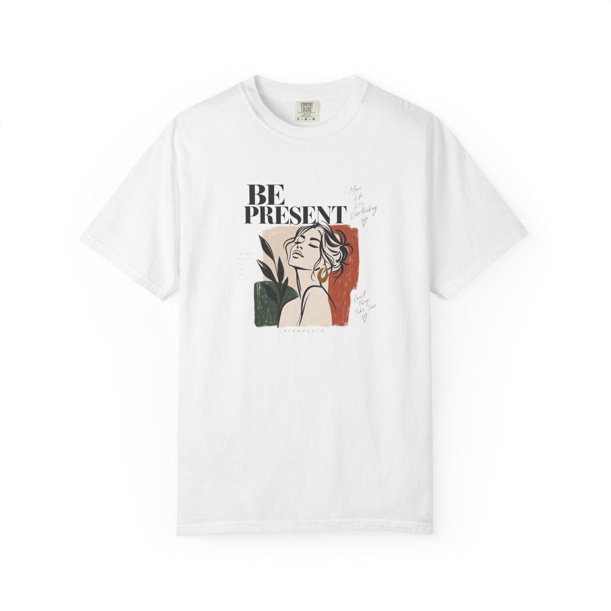 Be Present Graphic Tee — Minimalist Woman Illustration T-Shirt