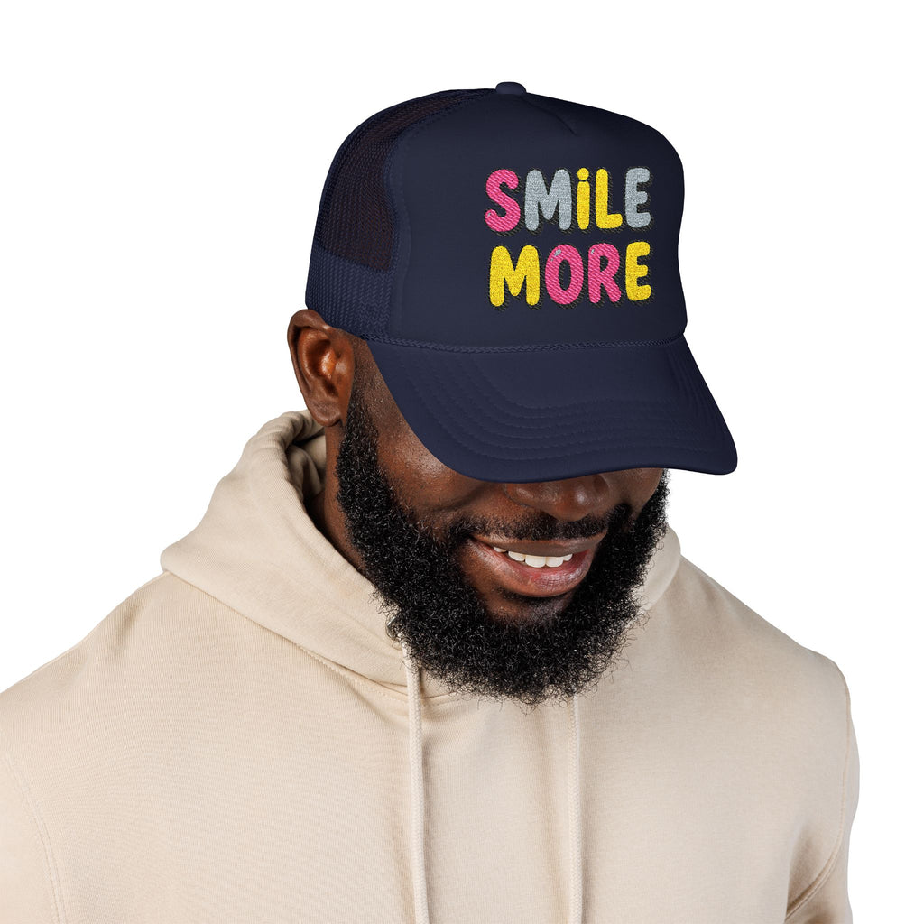 Smile More Foam Trucker Hat — Colorful Cheerful Graphic Cap