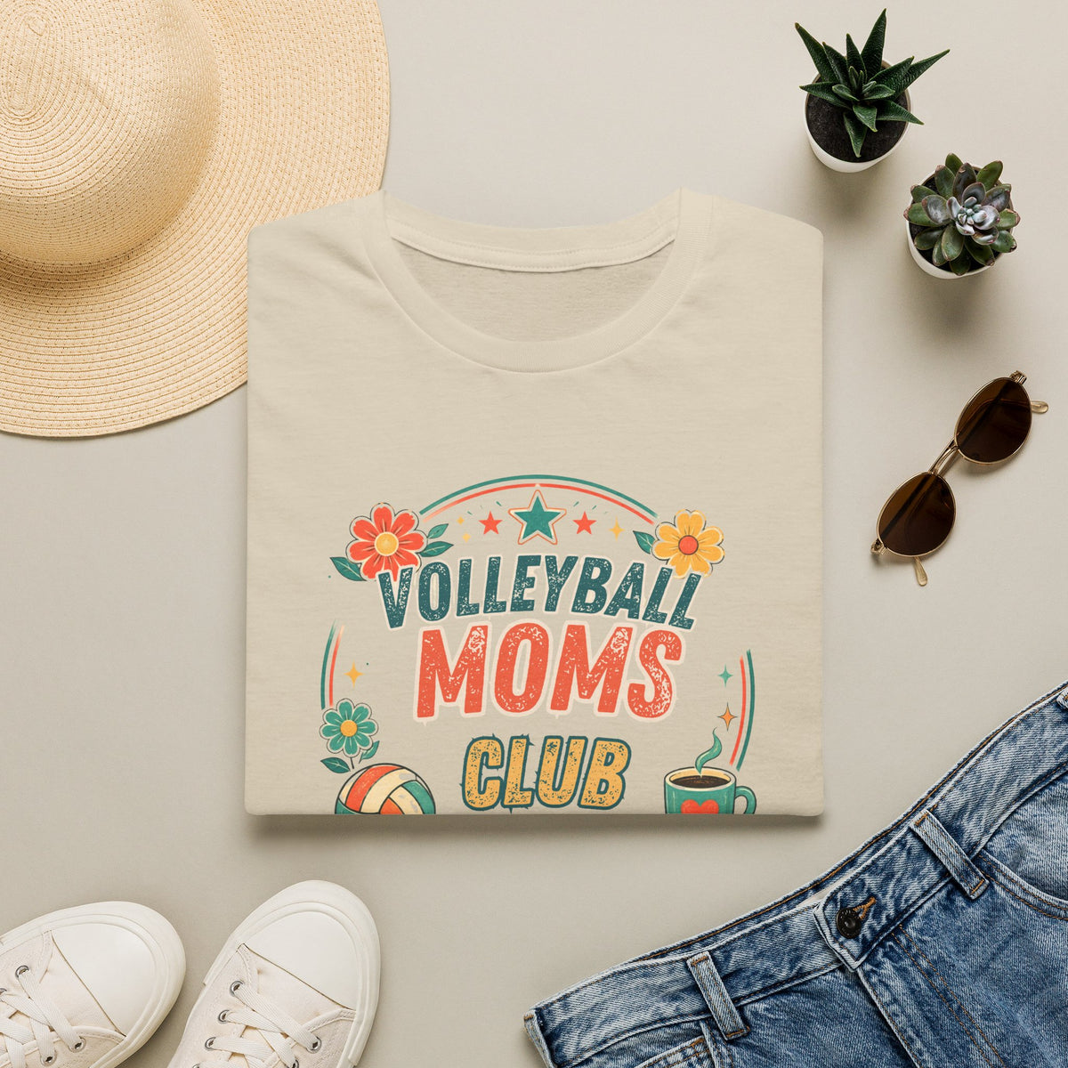 Volleyball Mom T-Shirt — Retro Sun & Net Graphic Tee