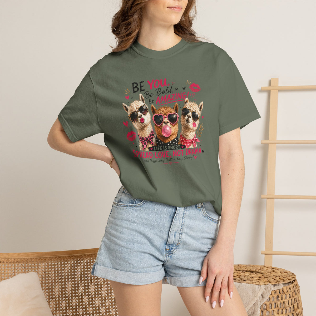 T-Shirt — 'Be You. Be Bold. Be Amazing.' Cute Sunglasses Dogs Tee, Spread Love Not Drama