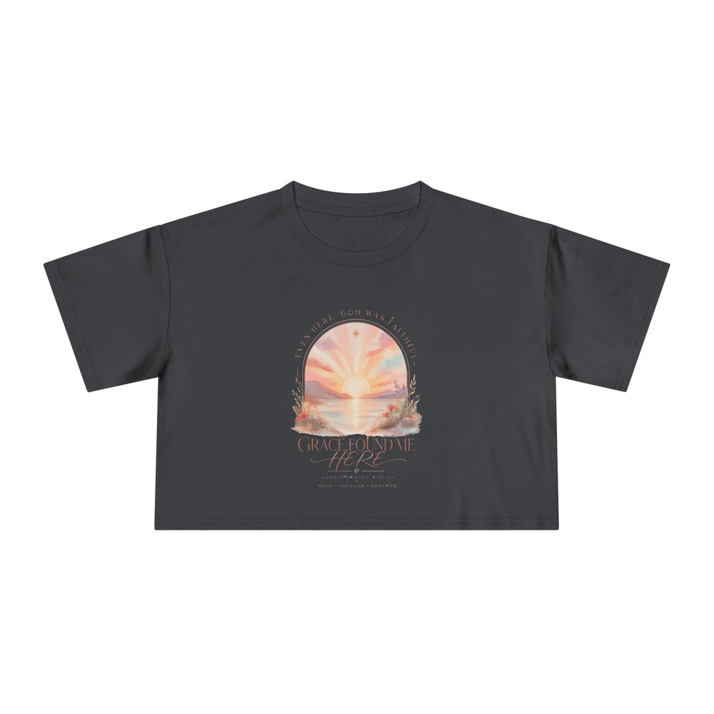 Sunset Arch Crop Tee — "Good Vibes Only" Pastel Boho Graphic