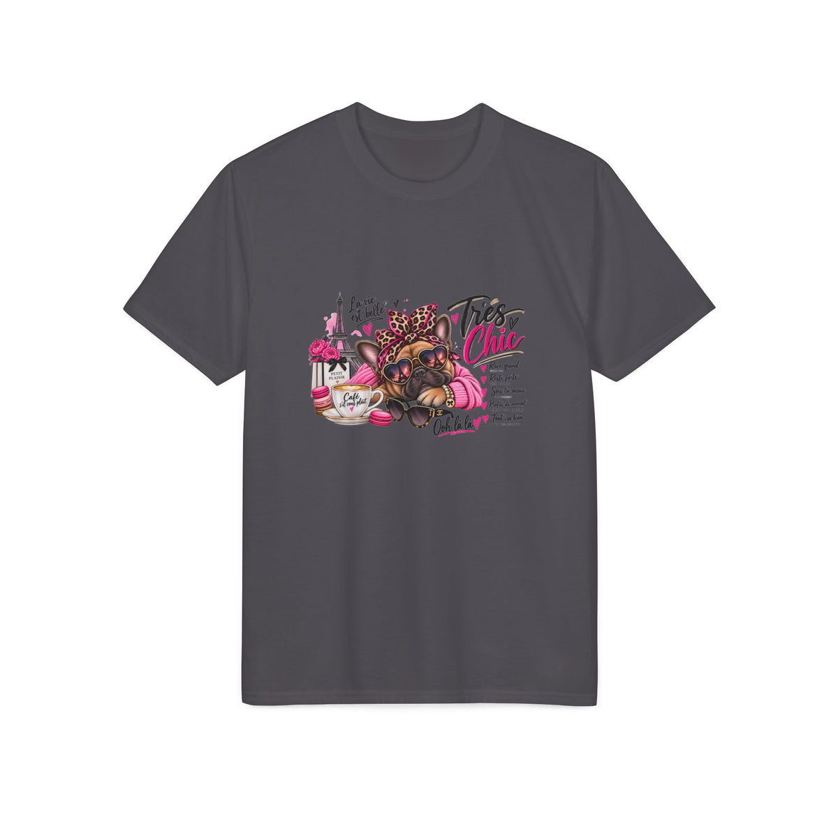 French Bulldog Glam Tee – "Tires Chic" Pink Leopard Spa Design