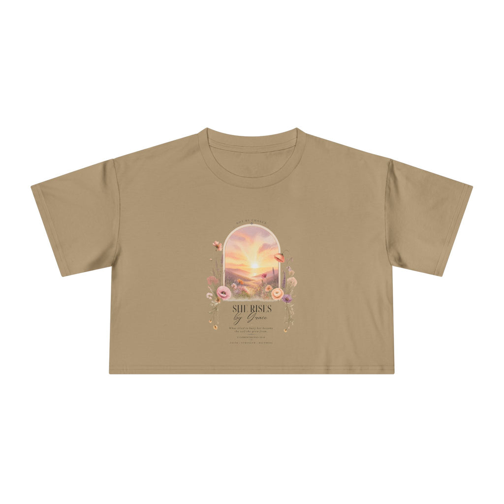 Sunset Floral Crop Tee — 'She Rises' Inspirational Women's Graphic Top