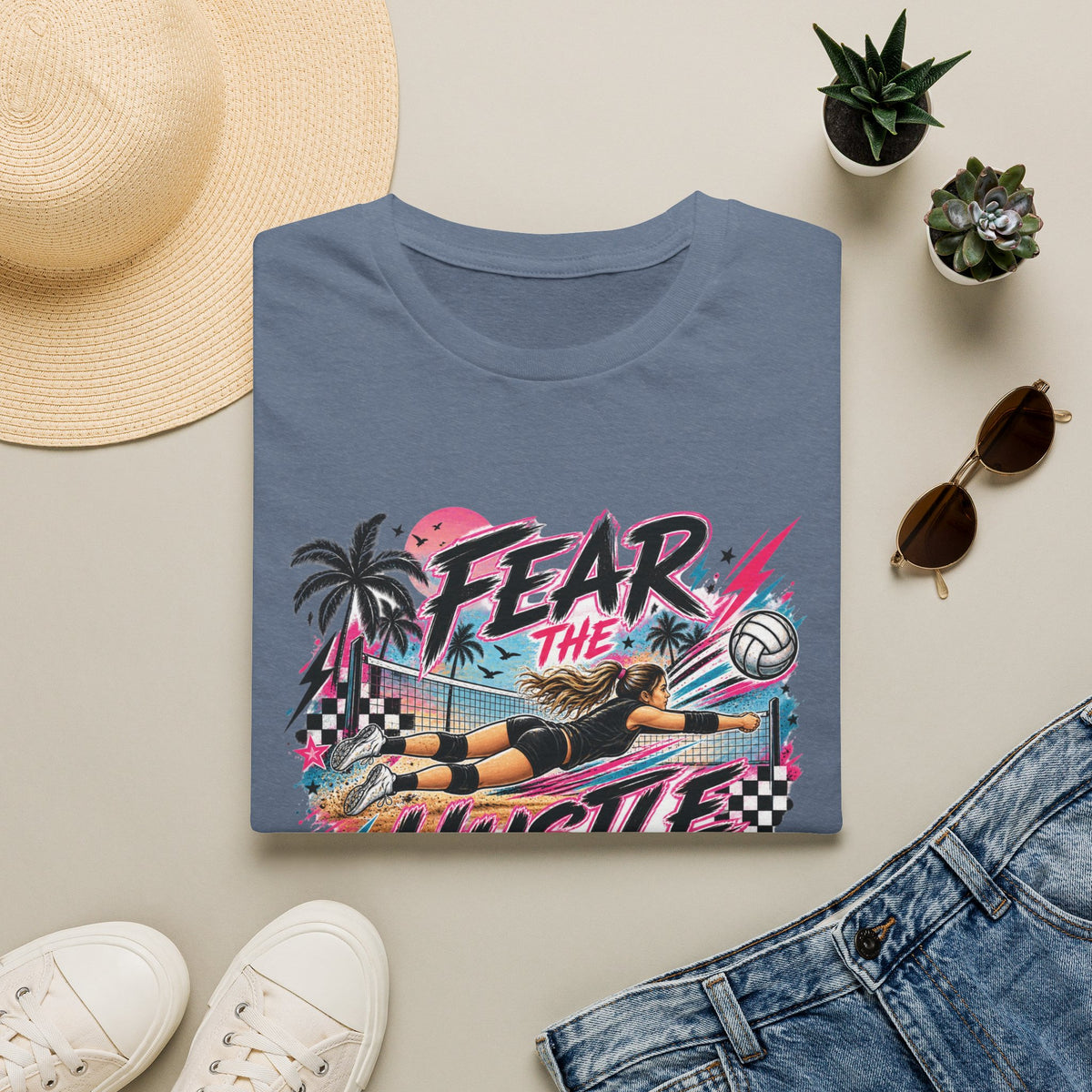Fear The Hustle Volleyball T-Shirt — Retro Palm Beach Volleyball Tee